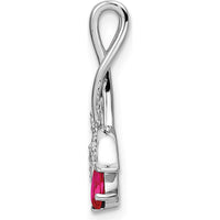 14K White Gold Ruby and Diamond Floral Chain Slide Pendant - 0.30 Carat Ruby, 0.0175 Carat Diamond Total Weight by Oro Pregiato