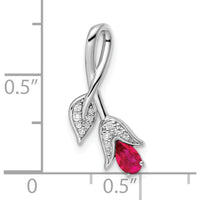 14K White Gold Ruby and Diamond Floral Chain Slide Pendant - 0.30 Carat Ruby, 0.0175 Carat Diamond Total Weight by Oro Pregiato