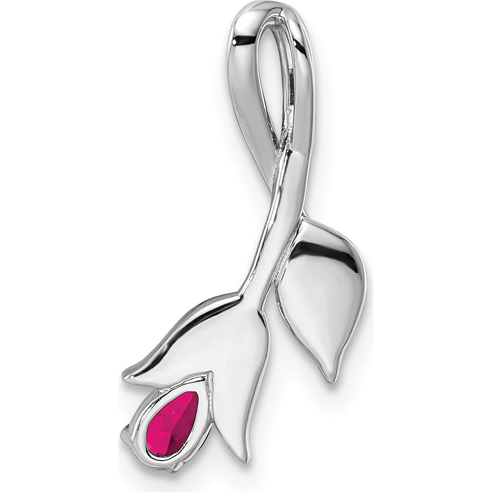 14K White Gold Ruby and Diamond Floral Chain Slide Pendant - 0.30 Carat Ruby, 0.0175 Carat Diamond Total Weight by Oro Pregiato