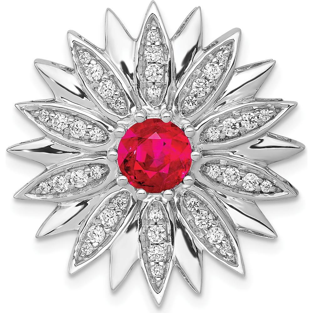 14K White Gold Ruby and Diamond Flower Pendant - 1 Carat Ruby, 0.058 Carat Total Diamond Weight by Monteluci Fine Jewelry