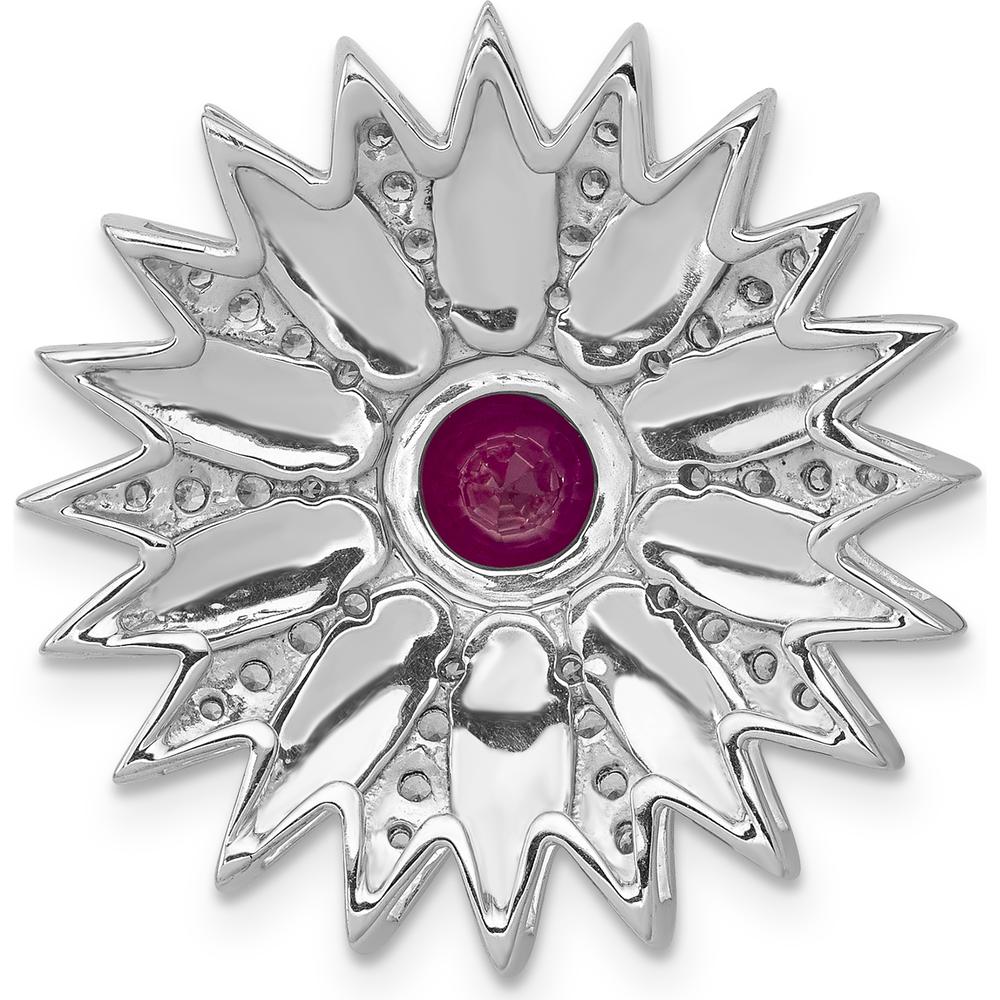 14K White Gold Ruby and Diamond Flower Pendant - 1 Carat Ruby, 0.058 Carat Total Diamond Weight by Monteluci Fine Jewelry