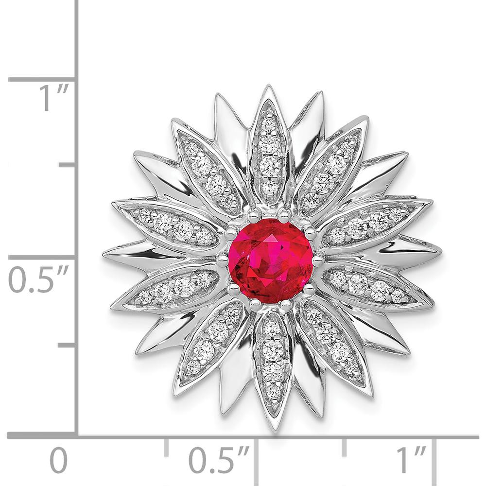 14K White Gold Ruby and Diamond Flower Pendant - 1 Carat Ruby, 0.058 Carat Total Diamond Weight by Monteluci Fine Jewelry