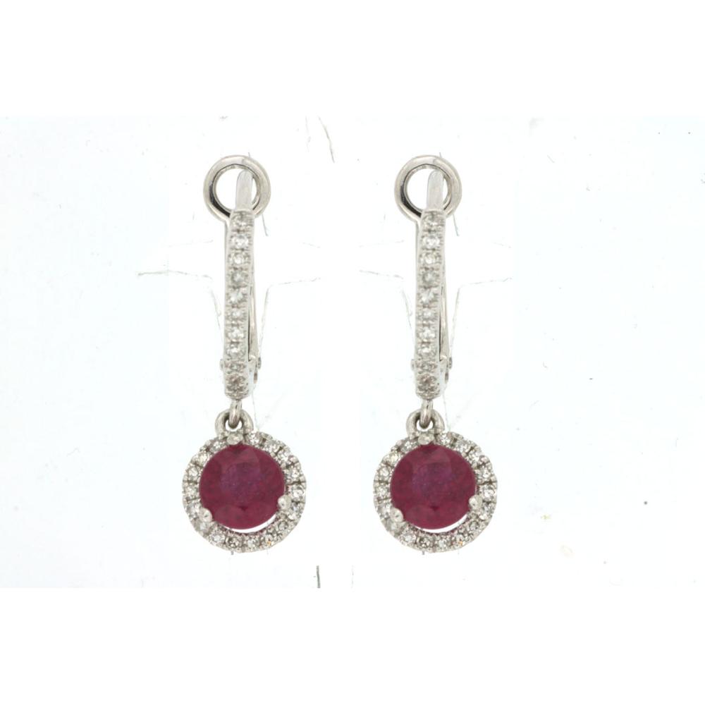 14K White Gold Ruby & Diamond Halo Earrings - 1.04 Carats Total Ruby and Diamond Weight