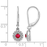 14K White Gold Ruby and Diamond Halo Leverback Dangle Earrings - 0.2 Carat Ruby, 0.08 Carat Diamond Total Weight by Monteluci Fine Jewelry
