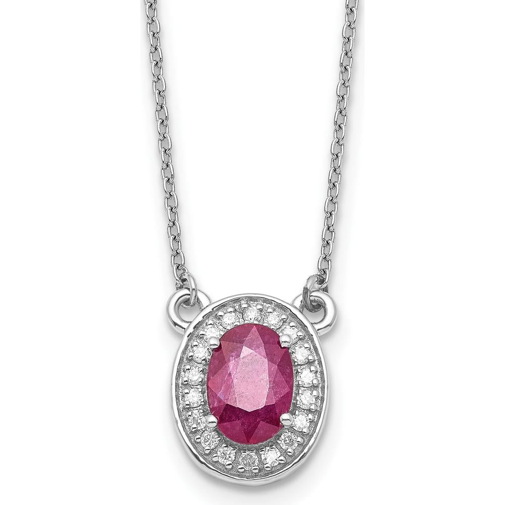 14K White Gold Ruby and Diamond Halo Pendant Necklace - 0.89 Carat Total Gemstone Weight by Oro Pregiato