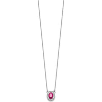 14K White Gold Ruby and Diamond Halo Pendant Necklace - 0.89 Carat Total Gemstone Weight by Oro Pregiato