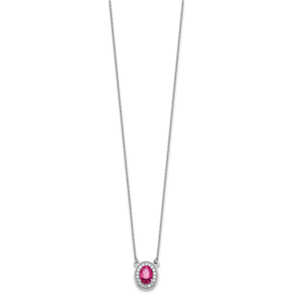 14K White Gold Ruby and Diamond Halo Pendant Necklace - 0.89 Carat Total Gemstone Weight by Oro Pregiato