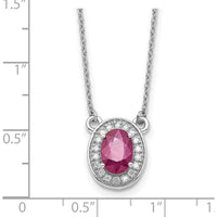 14K White Gold Ruby and Diamond Halo Pendant Necklace - 0.89 Carat Total Gemstone Weight by Oro Pregiato