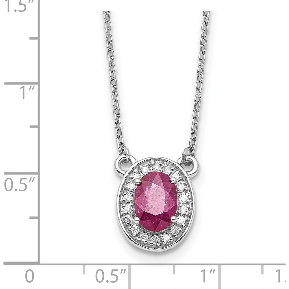 14K White Gold Ruby and Diamond Halo Pendant Necklace - 0.89 Carat Total Gemstone Weight by Oro Pregiato
