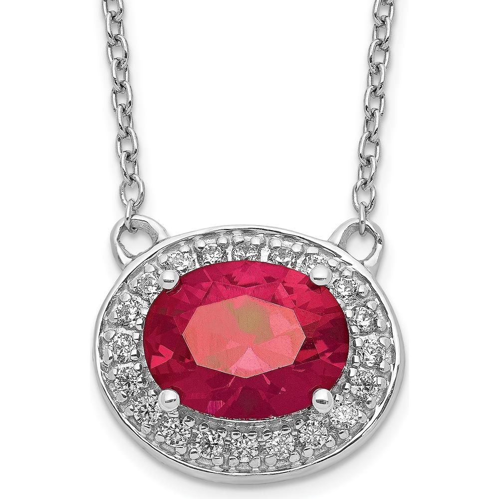14K White Gold Ruby and Diamond Halo Pendant Necklace - 2.23 Carat Total Gem Weight by Monteluci Fine Jewelry