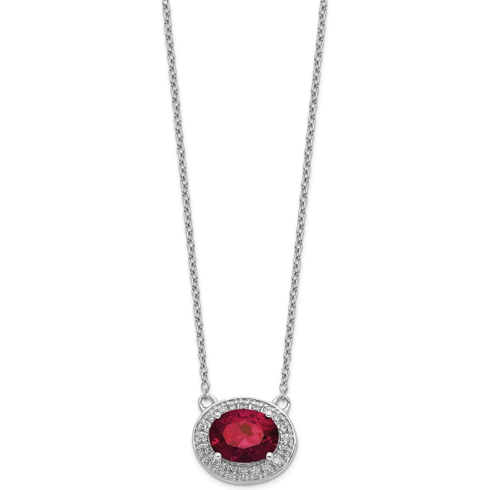 14K White Gold Ruby and Diamond Halo Pendant Necklace - 2.23 Carat Total Gem Weight by Monteluci Fine Jewelry