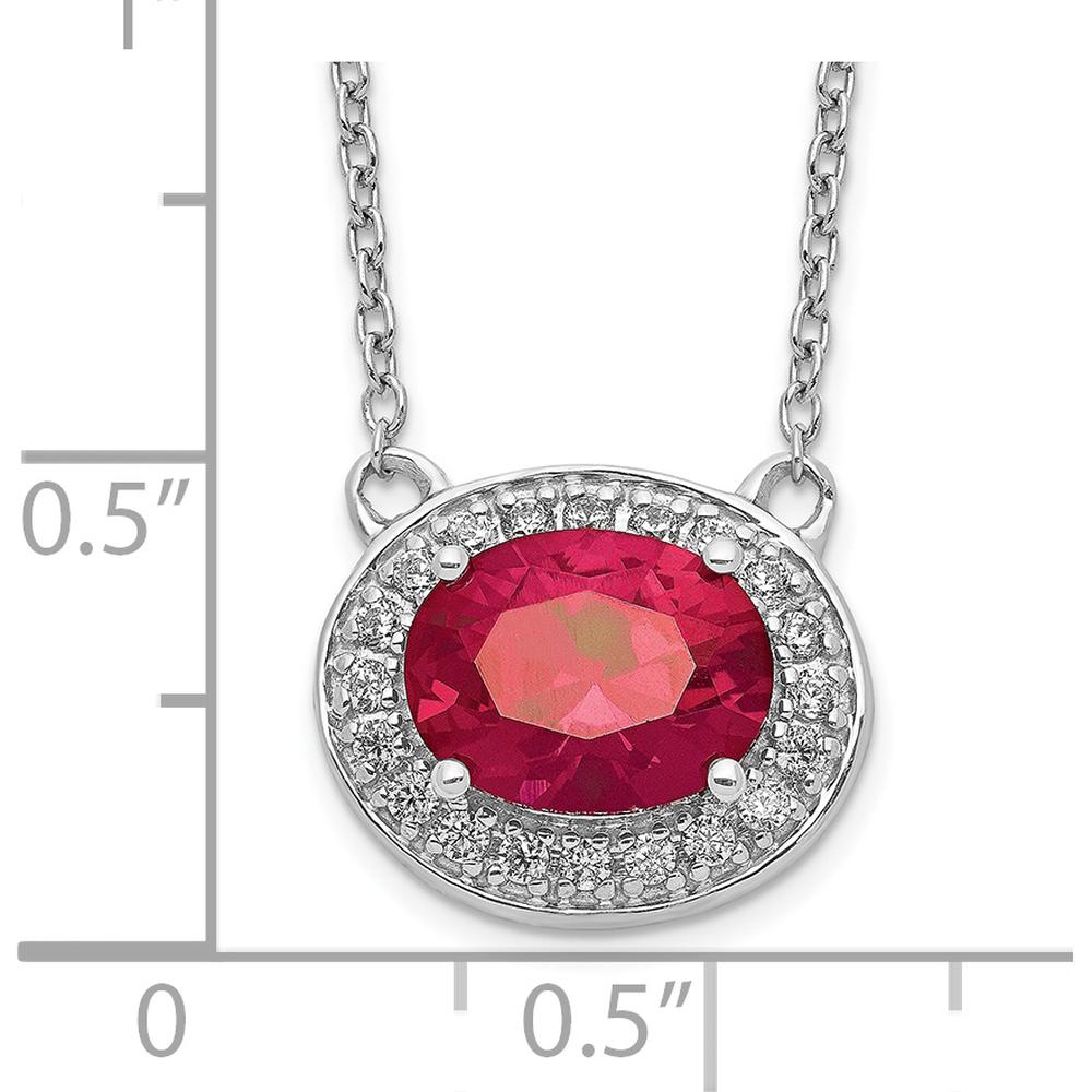 14K White Gold Ruby and Diamond Halo Pendant Necklace - 2.23 Carat Total Gem Weight by Monteluci Fine Jewelry