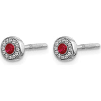 14K White Gold Ruby and Diamond Halo Post Earrings - 0.055 Carat Ruby and 0.0029 Carat Diamond Total Weight by Monteluci Fine Jewelry