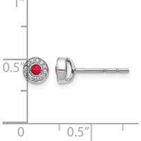 14K White Gold Ruby and Diamond Halo Post Earrings - 0.055 Carat Ruby and 0.0029 Carat Diamond Total Weight by Monteluci Fine Jewelry
