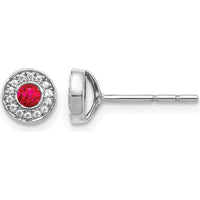 14K White Gold Ruby and Diamond Halo Post Earrings - 0.13 Carat Ruby Weight by Monteluci Fine Jewelry