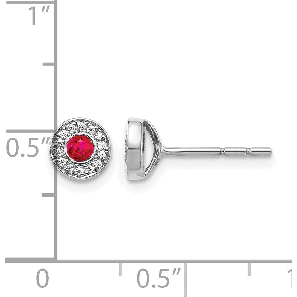 14K White Gold Ruby and Diamond Halo Post Earrings - 0.13 Carat Ruby Weight by Monteluci Fine Jewelry