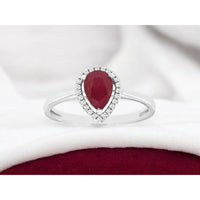 14K White Gold Ruby & Diamond Halo Ring - 0.75 Carats Ruby, 0.08 Carats Total Diamond Weight