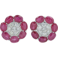14K White Gold Ruby and Diamond Halo Stud Earrings - 2.65 Carat Total Ruby Weight, 0.50 Carat Total Diamond Weight