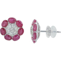 14K White Gold Ruby and Diamond Halo Stud Earrings - 2.65 Carat Total Ruby Weight, 0.50 Carat Total Diamond Weight