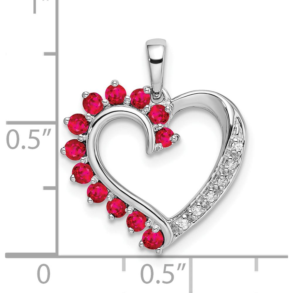 14K White Gold Ruby and Diamond Heart Pendant - 0.05 Carat Total Ruby Weight, 0.03 Carat Total Diamond Weight by Oro Pregiato