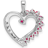 14K White Gold Ruby and Diamond Heart Pendant - 0.05 Carat Total Ruby Weight, 0.03 Carat Total Diamond Weight by Oro Pregiato