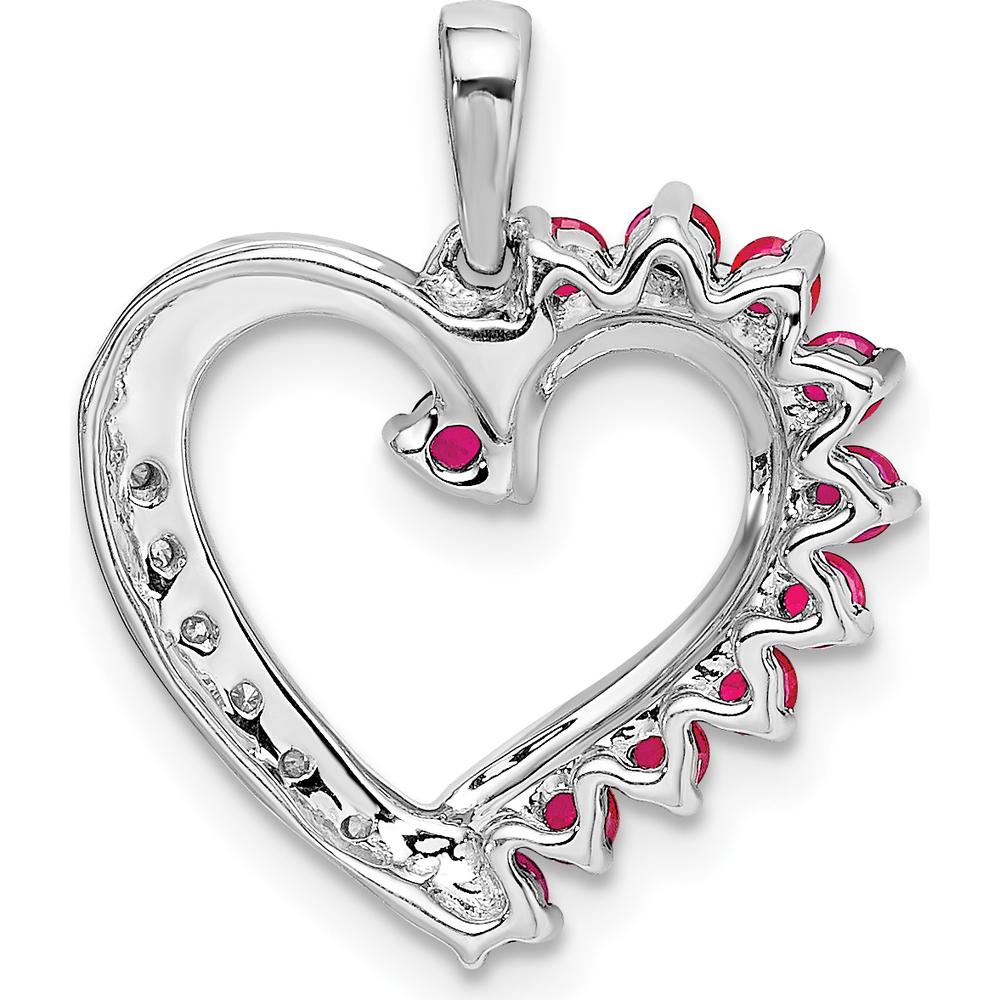 14K White Gold Ruby and Diamond Heart Pendant - 0.05 Carat Total Ruby Weight, 0.03 Carat Total Diamond Weight by Oro Pregiato