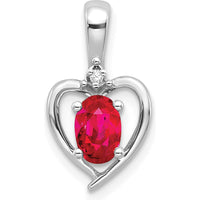 14K White Gold Ruby and Diamond Heart Pendant - 0.60 Carat Ruby, 0.007 Carat Diamond by Oro Pregiato