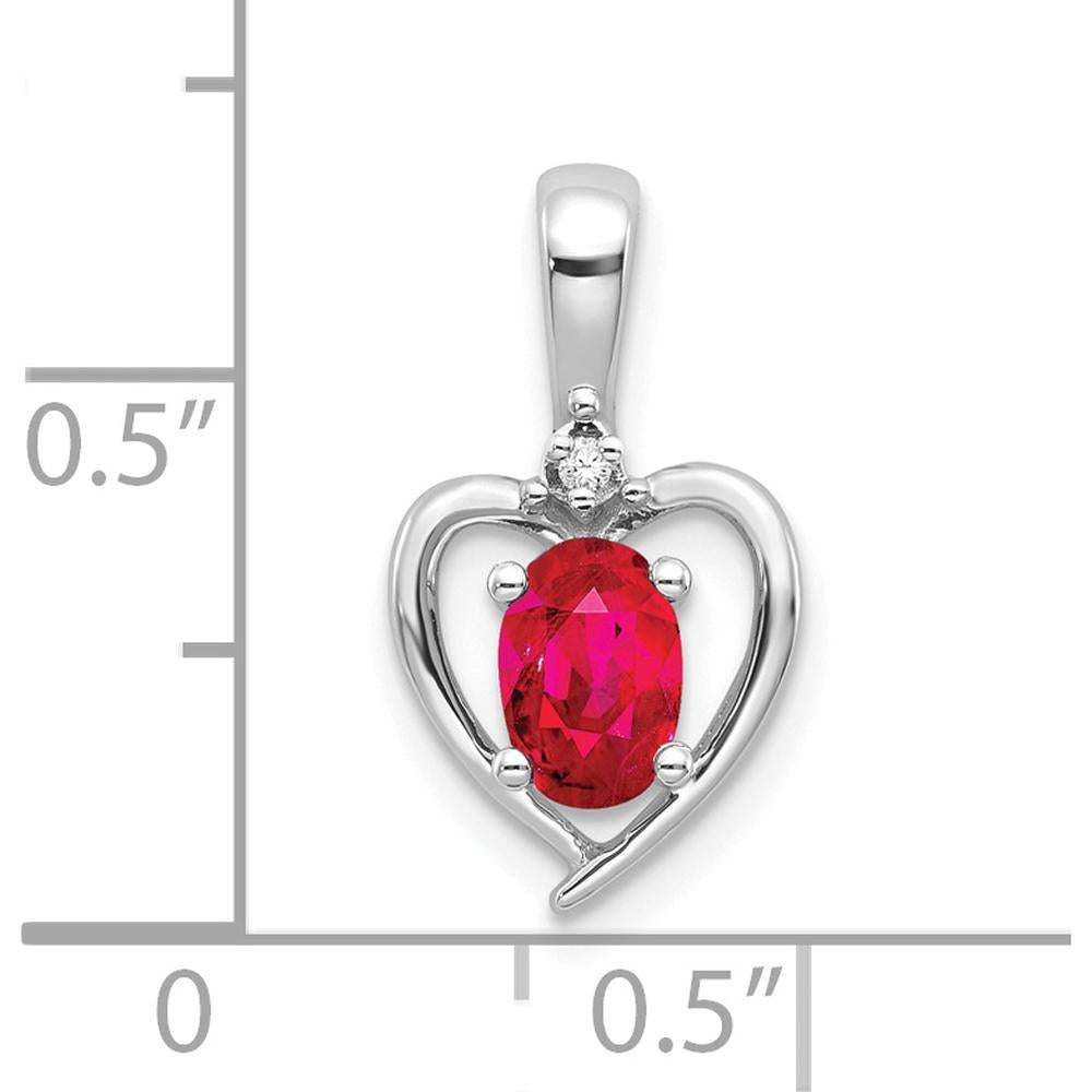14K White Gold Ruby and Diamond Heart Pendant - 0.60 Carat Ruby, 0.007 Carat Diamond by Oro Pregiato