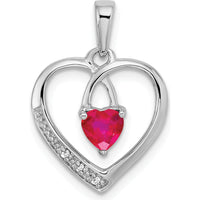 14K White Gold Ruby and Diamond Heart Pendant with 0.5 Carat Ruby and 0.015 Carat Diamond Accents by Lumare Gioia