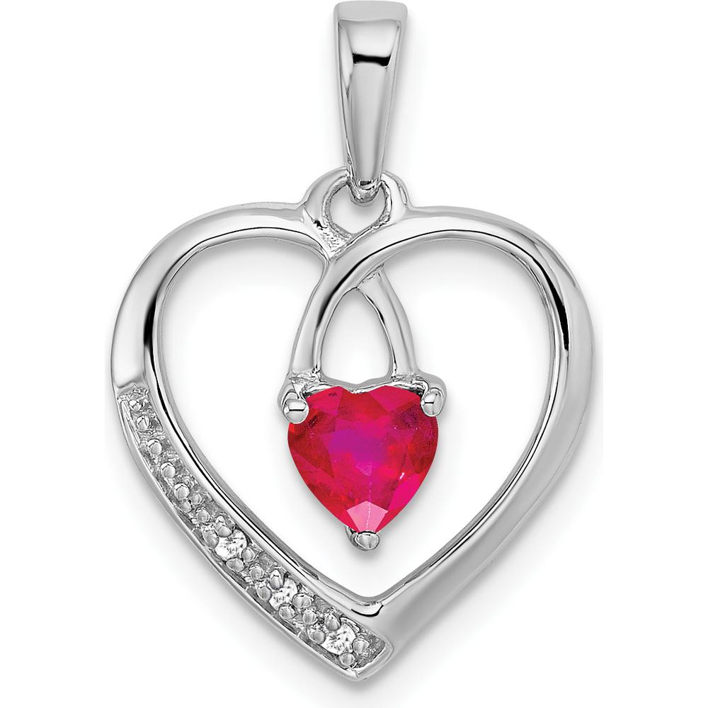 14K White Gold Ruby and Diamond Heart Pendant with 0.5 Carat Ruby and 0.015 Carat Diamond Accents by Lumare Gioia