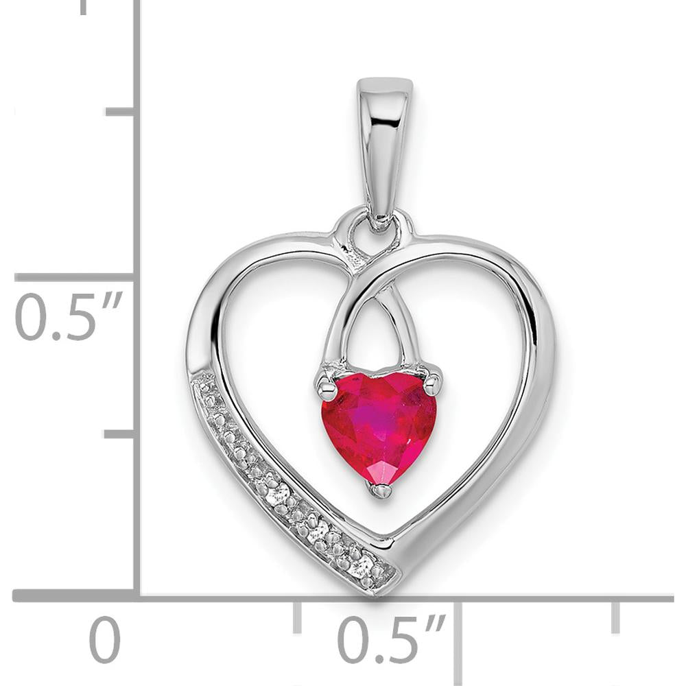 14K White Gold Ruby and Diamond Heart Pendant with 0.5 Carat Ruby and 0.015 Carat Diamond Accents by Lumare Gioia