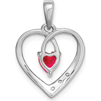 14K White Gold Ruby and Diamond Heart Pendant with 0.5 Carat Ruby and 0.015 Carat Diamond Accents by Lumare Gioia