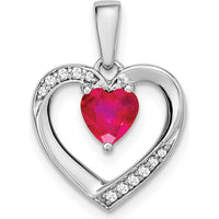 14K White Gold Ruby and Diamond Heart Pendant with 0.5 Carat Ruby and 0.018 Carat Total Diamond Weight by Lumare Gioia