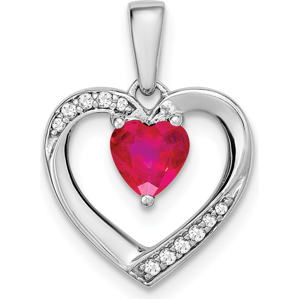 14K White Gold Ruby and Diamond Heart Pendant with 0.5 Carat Ruby and 0.018 Carat Total Diamond Weight by Lumare Gioia