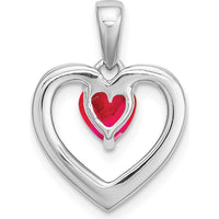 14K White Gold Ruby and Diamond Heart Pendant with 0.5 Carat Ruby and 0.018 Carat Total Diamond Weight by Lumare Gioia