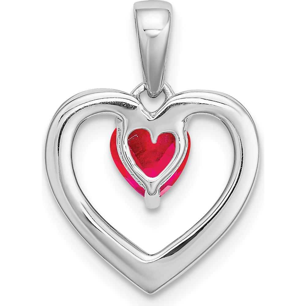 14K White Gold Ruby and Diamond Heart Pendant with 0.5 Carat Ruby and 0.018 Carat Total Diamond Weight by Lumare Gioia
