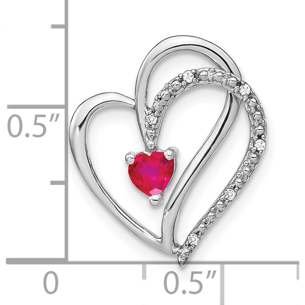 14K White Gold Ruby and Diamond Heart Pendant with Rhodium Plating - 0.25 Carat Ruby and 0.03 Carat Diamond Total Weight by Lumare Gioia