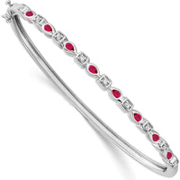 14K White Gold Ruby and Diamond Hinged Bangle Bracelet - 0.05 Carats Ruby and 0.012 Carats Diamond Total Weight by Monteluci Fine Jewelry