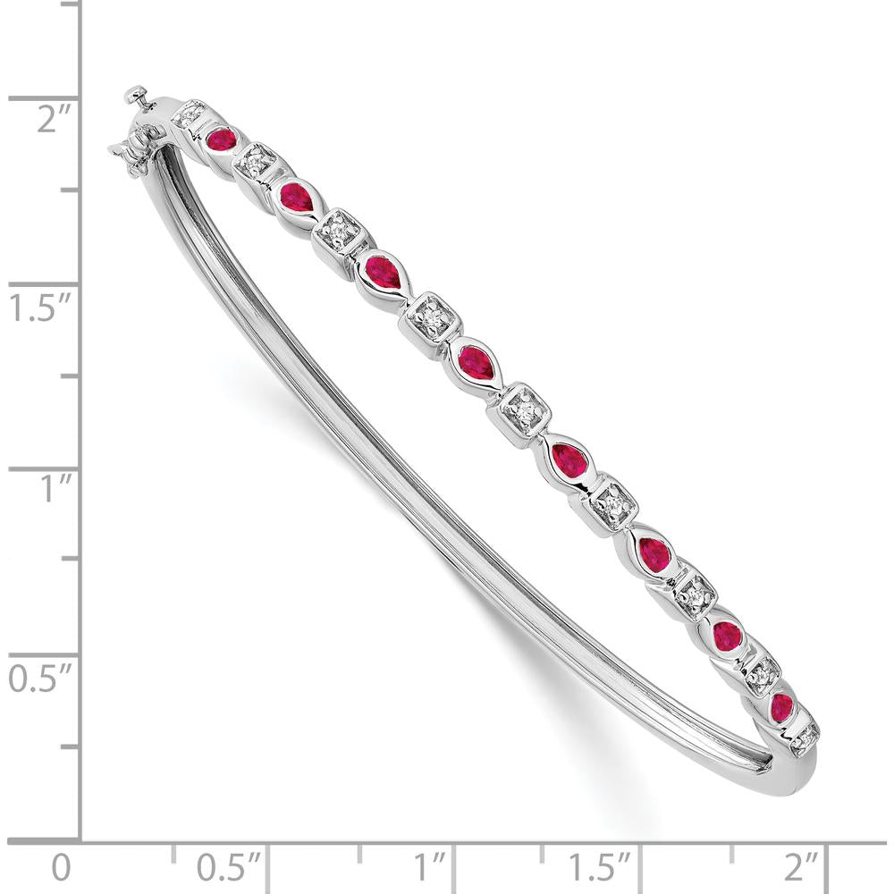 14K White Gold Ruby and Diamond Hinged Bangle Bracelet - 0.05 Carats Ruby and 0.012 Carats Diamond Total Weight by Monteluci Fine Jewelry