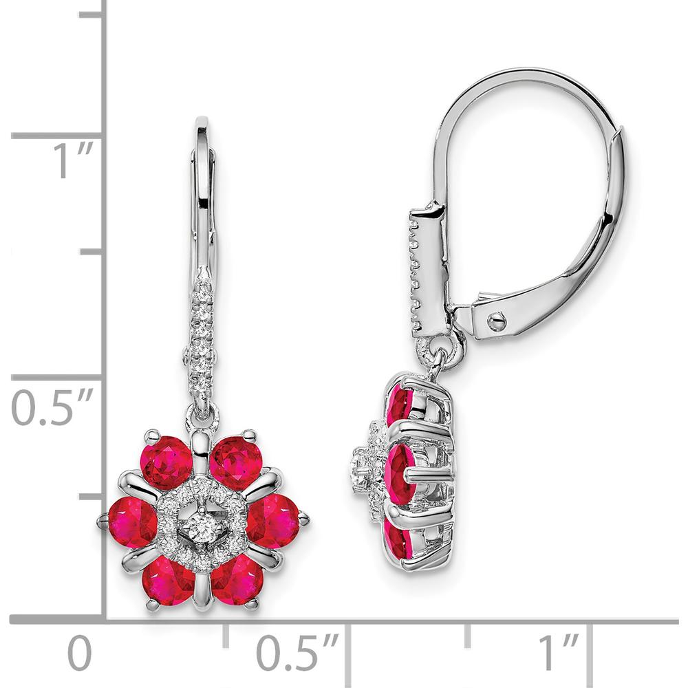14K White Gold Ruby and Diamond Leverback Earrings - 0.0954 Carat Ruby, 0.022 Carat Diamond Total Weight by Monteluci Fine Jewelry