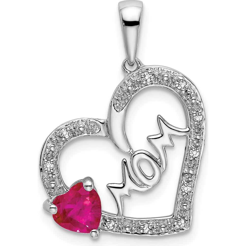 14K White Gold Ruby and Diamond "MOM" Heart Pendant - 0.58 Carat Total Ruby and Diamond Weight by Lumare Gioia