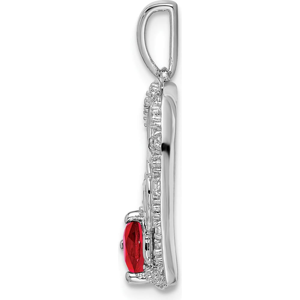 14K White Gold Ruby and Diamond "MOM" Heart Pendant - 0.58 Carat Total Ruby and Diamond Weight by Lumare Gioia