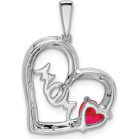 14K White Gold Ruby and Diamond "MOM" Heart Pendant - 0.58 Carat Total Ruby and Diamond Weight by Lumare Gioia