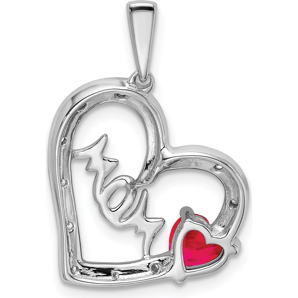 14K White Gold Ruby and Diamond "MOM" Heart Pendant - 0.58 Carat Total Ruby and Diamond Weight by Lumare Gioia