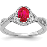 14K White Gold Ruby and Diamond Oval Halo Ring - 1.00 Carat Ruby, 0.0045 Carat Diamond Total Weight by 0