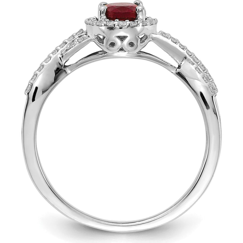 14K White Gold Ruby and Diamond Oval Halo Ring - 1.00 Carat Ruby, 0.0045 Carat Diamond Total Weight by 0