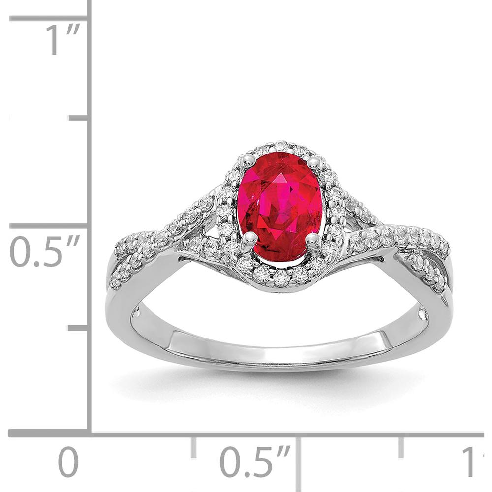 14K White Gold Ruby and Diamond Oval Halo Ring - 1.00 Carat Ruby, 0.0045 Carat Diamond Total Weight by 0