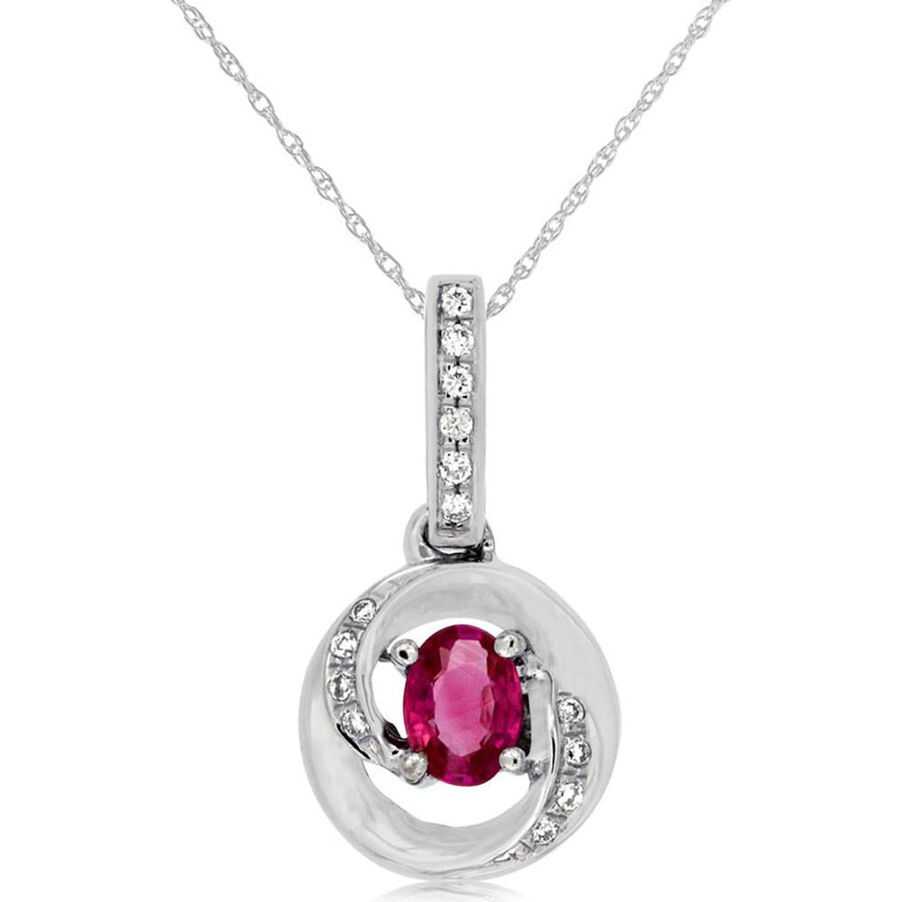 14K White Gold Ruby & Diamond Pendant - 0.20 Carats Ruby, 0.04 Carats Diamond Total Weight