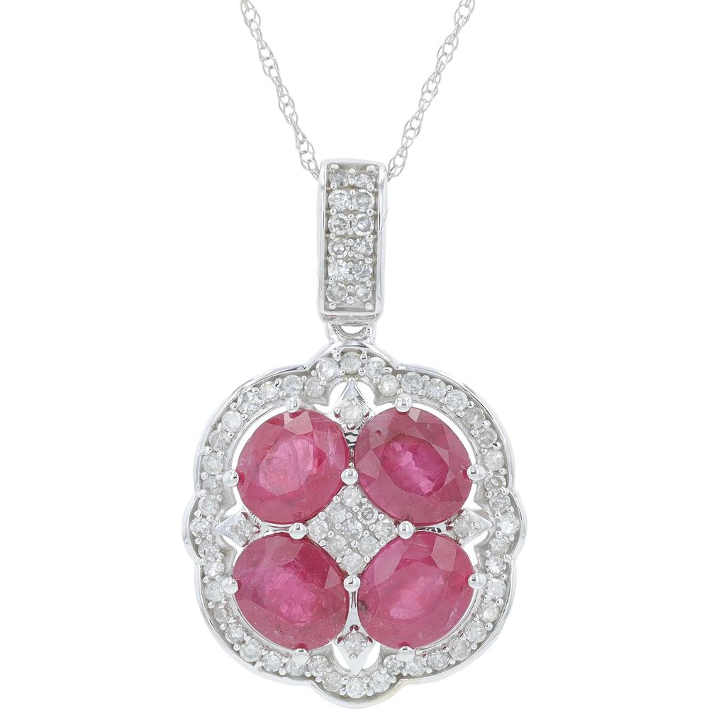 14K White Gold Ruby and Diamond Pendant with 2.40 Carat Total Ruby Weight and 0.40 Carat Total Diamond Weight
