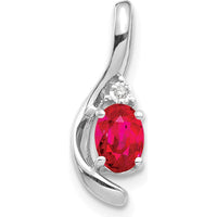14K White Gold Ruby and Diamond Pendant with Prong Set Oval Ruby - 0.6 Carat Ruby Weight, 0.007 Carat Diamond Weight by Oro Pregiato